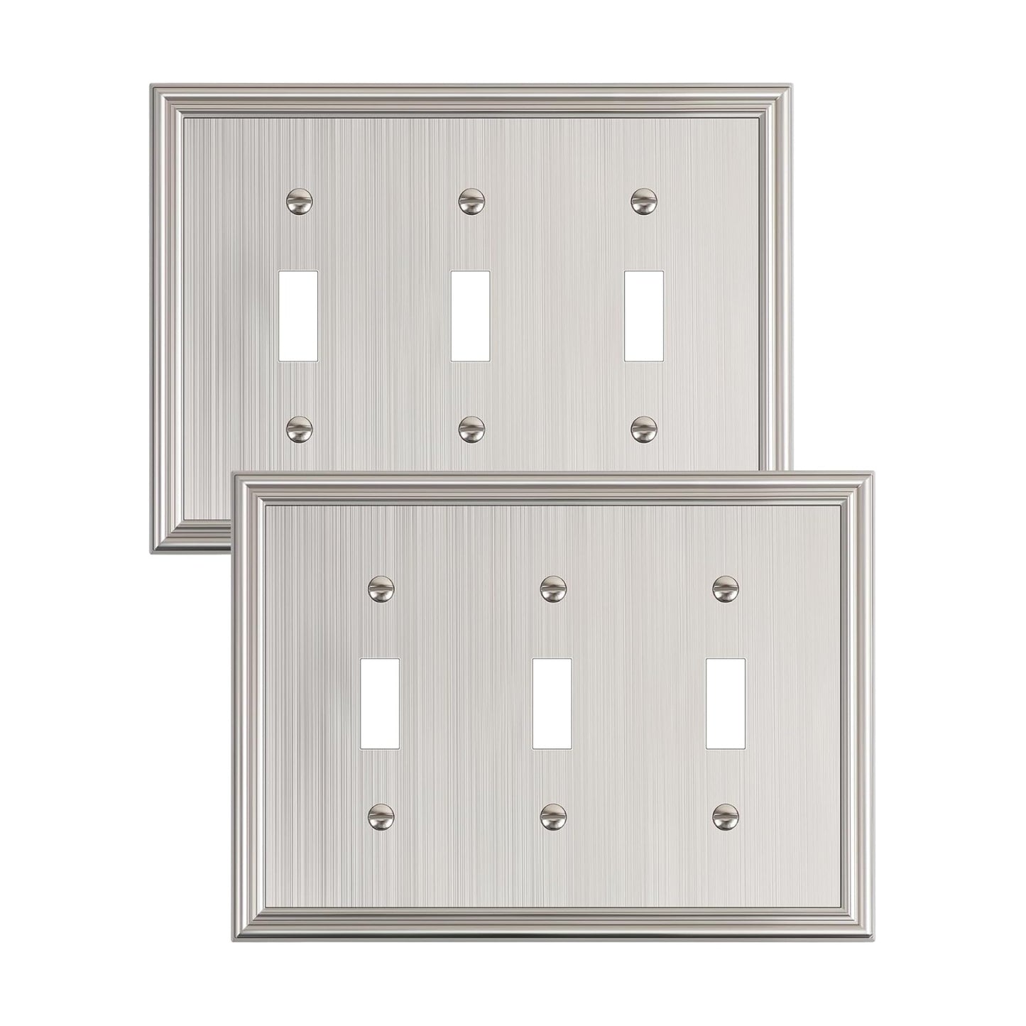 2-Pack Zinc Alloy Triple Toggle Light Switch Cover Plate, Solid Wall Plate | Decorative Zinc Alloy Decorative Switch