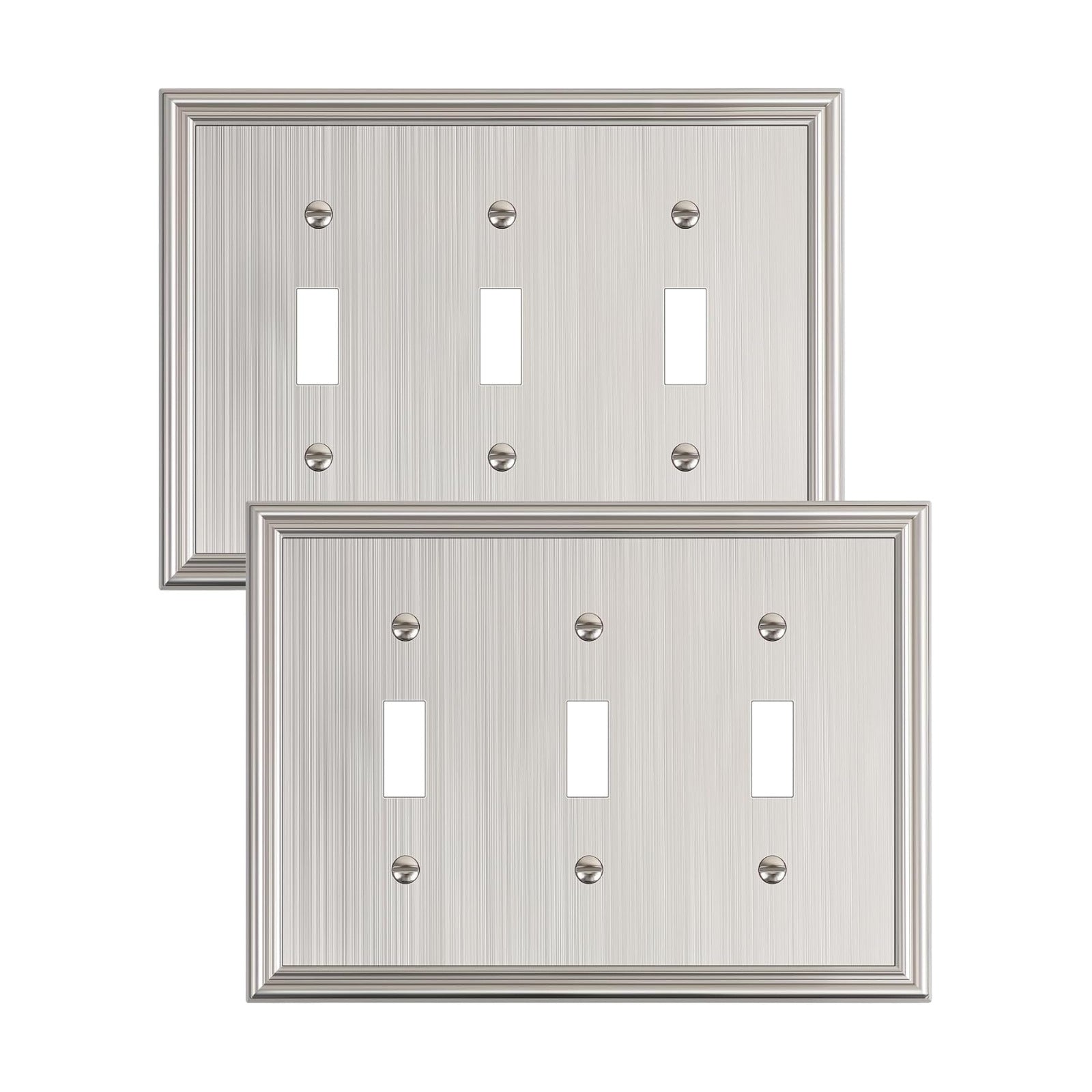 2-Pack Zinc Alloy Triple Toggle Light Switch Cover Plate, Solid Wall Plate | Decorative Zinc Alloy Decorative Switch