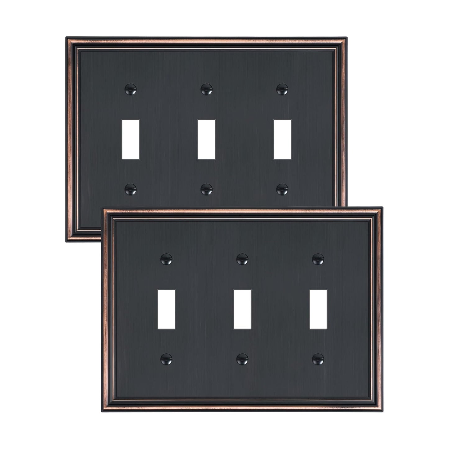 2-Pack Zinc Alloy Triple Toggle Light Switch Cover Plate, Solid Wall Plate | Decorative Zinc Alloy Decorative Switch