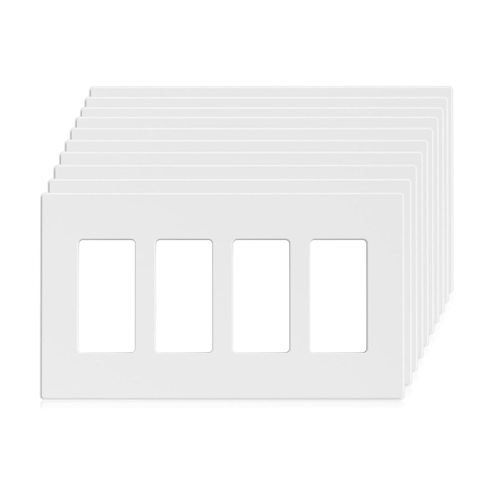 ELEGRP 4-Gang Screwless Decorative Wall Plates, Mid-Size Unbreakable Thermoplastic Faceplate Cover for Decorator