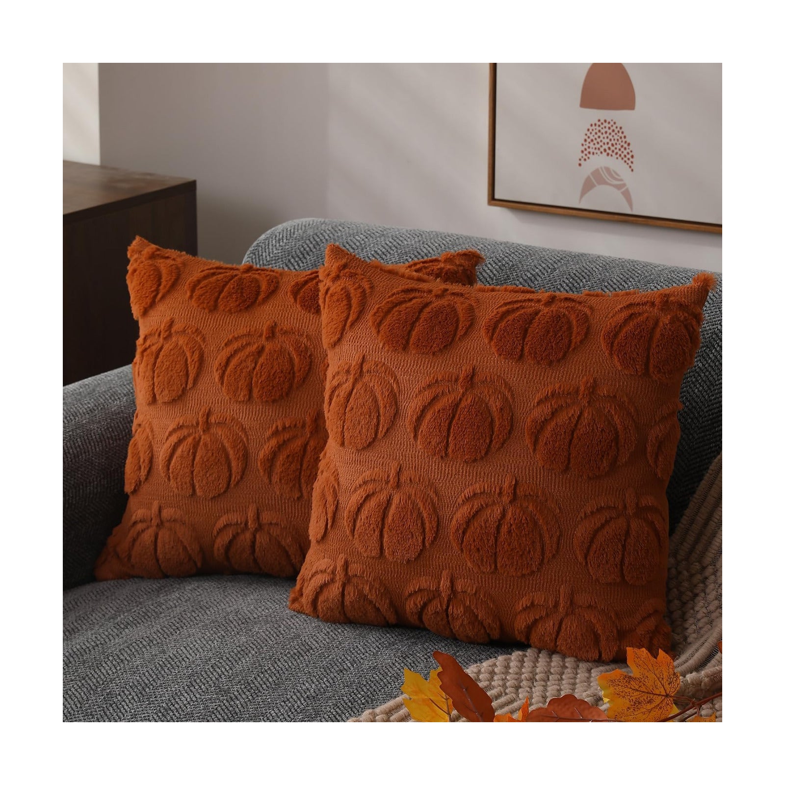DFXSZ Fall Pillow Covers 16x16 2Pcs Rust Pumpkin Fall Decorations for Home