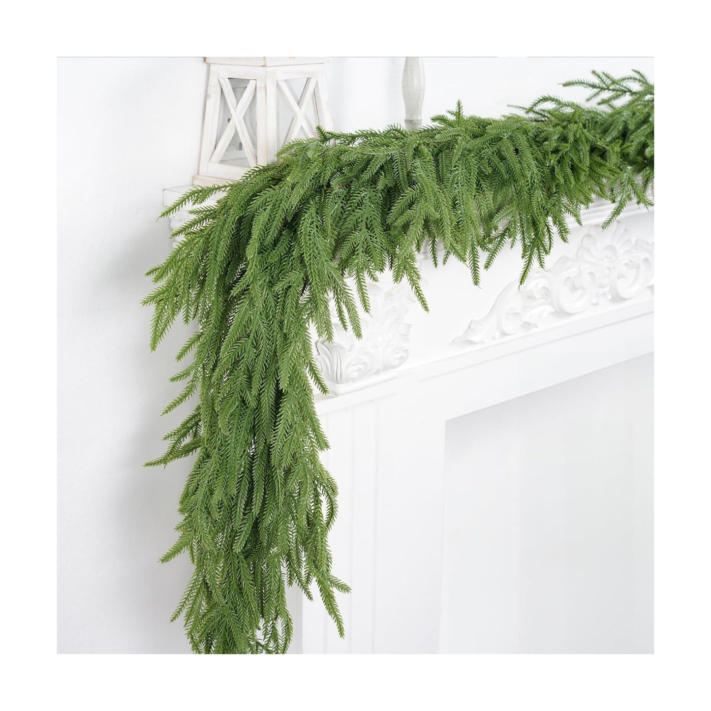 XmasExp Norfolk Pine Garland 9FT Real Touch Realistic Artificial Christmas Garland Decorations for Mantle Windows