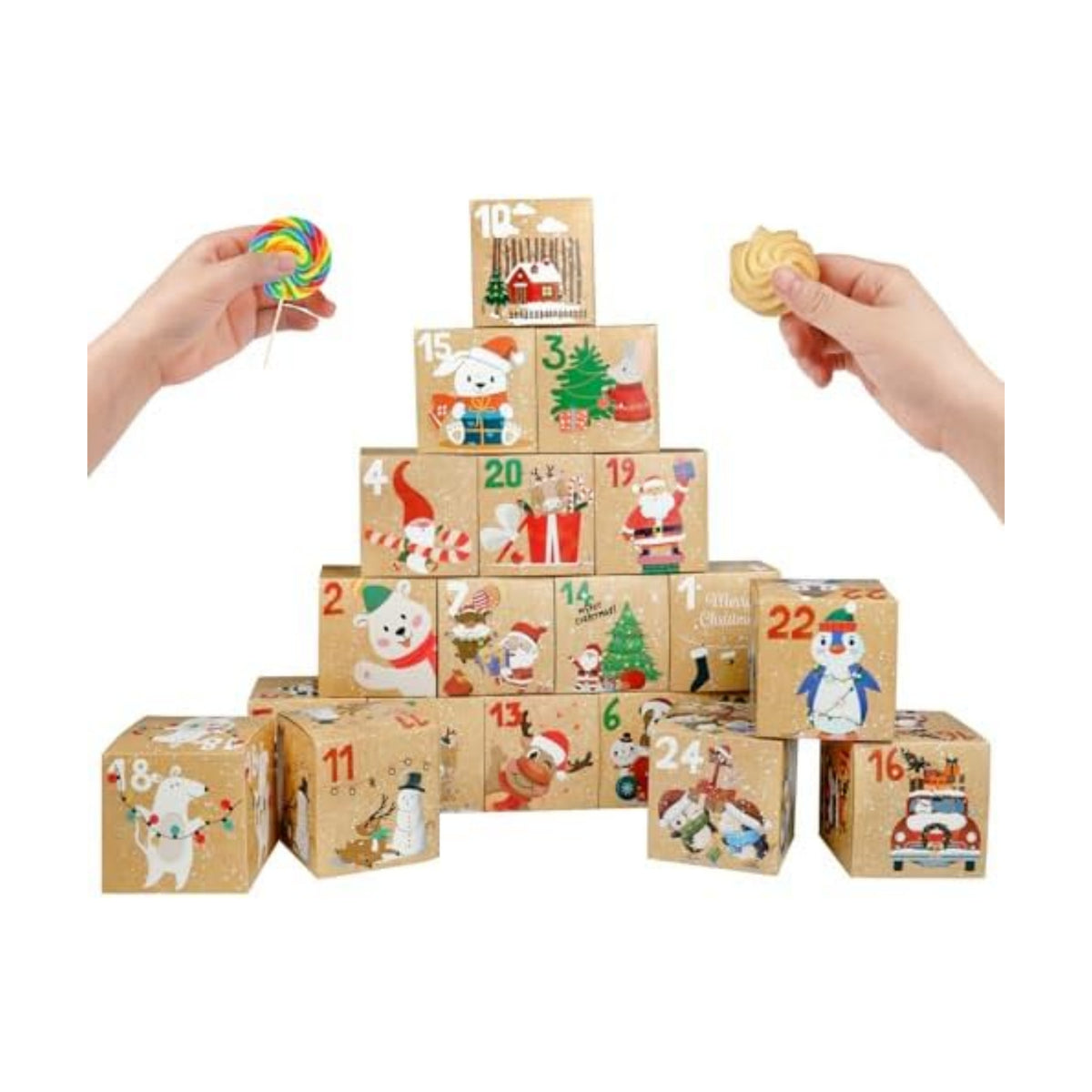 ONESING 24 Pcs DIY Christmas Advent Calendar Boxes for 2026, 24 Days Countdown Calendar Gift for Adults and Kids Christmas Cardboard Number Boxes Make & Fill Your Own Advent Calendar Boxes, Lovely Xmas Kraft Papper Box