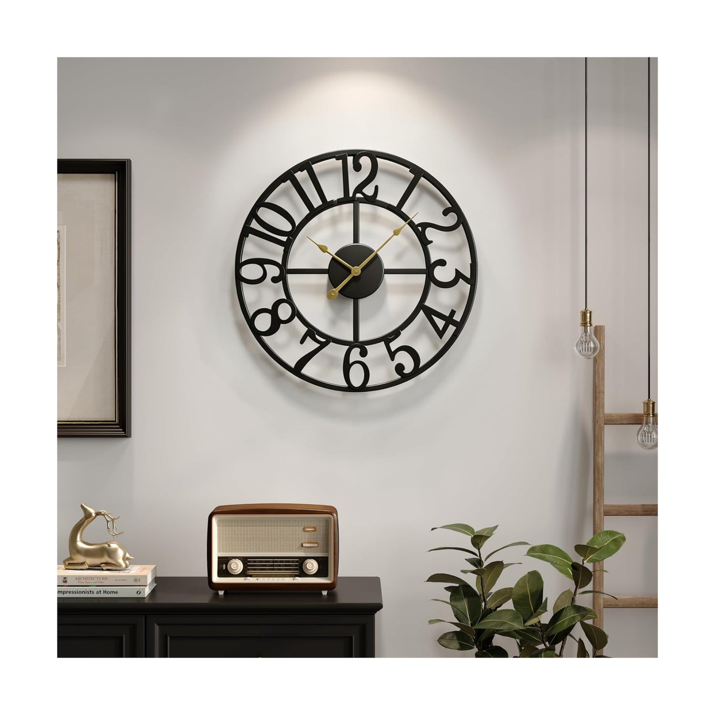 Cuspin Black Wall Clock 16 Inch Modern Clocks for Living Room Decor | Arabic Numerals, Battery operated, Silent non