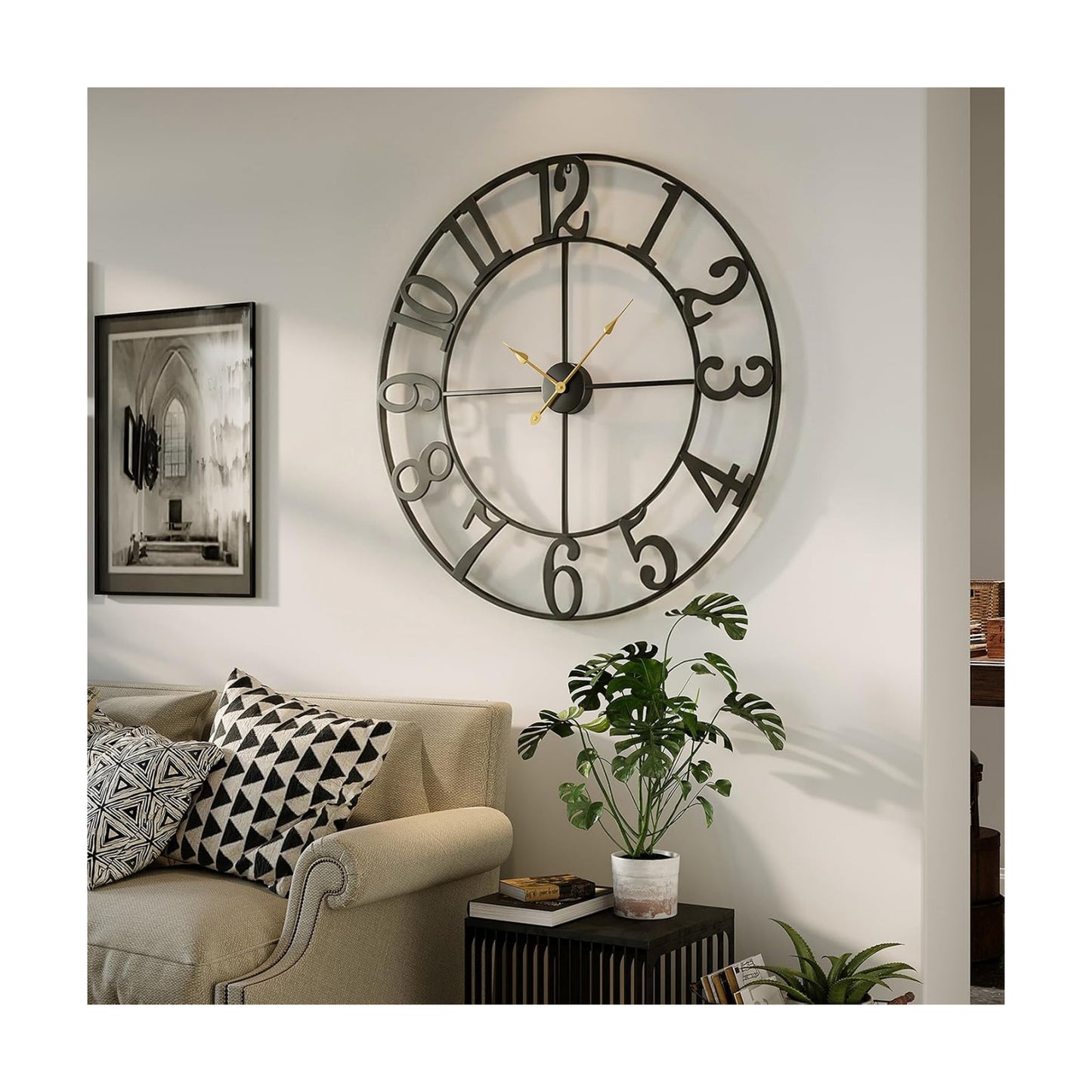 Cuspin 36 Inch Wall Clock, Large Wall Clock Decorative for Living Room, Arabic Numerals Non Ticking Battery-Operated