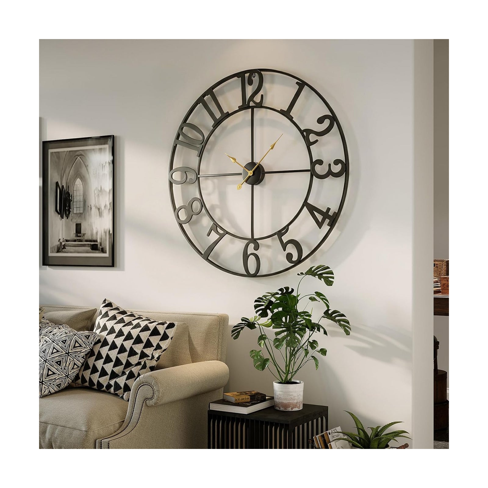 Cuspin 36 Inch Wall Clock, Large Wall Clock Decorative for Living Room, Arabic Numerals Non Ticking Battery-Operated