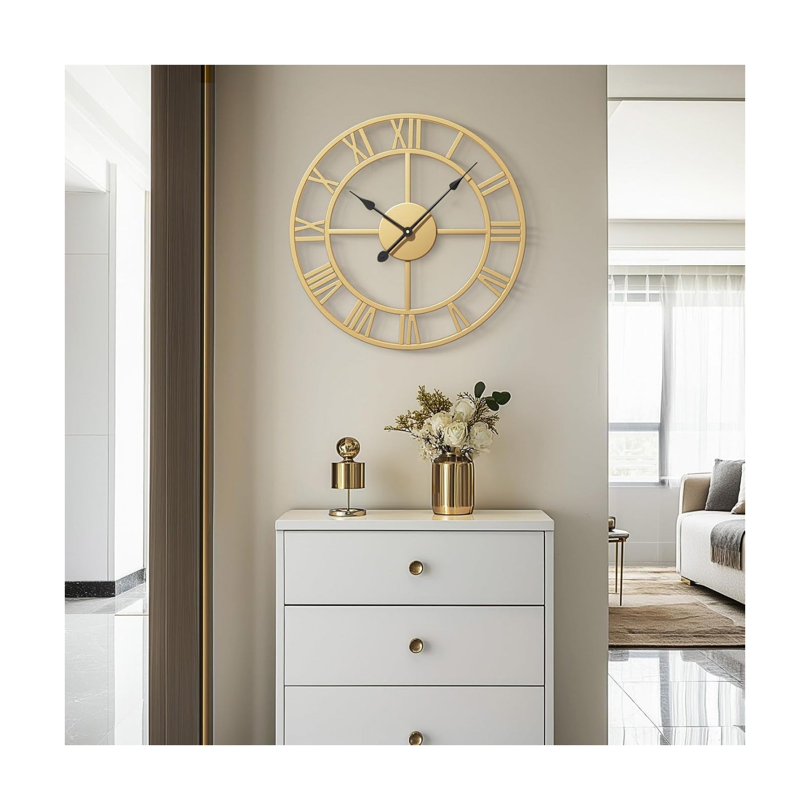 Cuspin 24 Inch Large Gold Wall Clock Decorative Wall Clocks for Living Room | Battery operated, Silent non ticking
