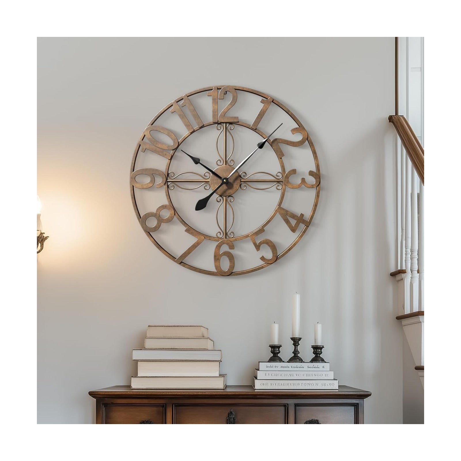 Cuspin 24 Inch Wall Clock Bronze Rustic Decorative, Large Metal Wall Clock | Battery operated, Silent non ticking