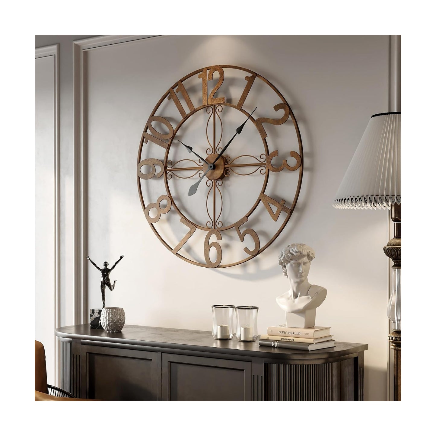 Cuspin 36 Inch Large Wall Clock Bronze Rustic Metal Decorative Clock | Battery operated, Silent non ticking, Arabic