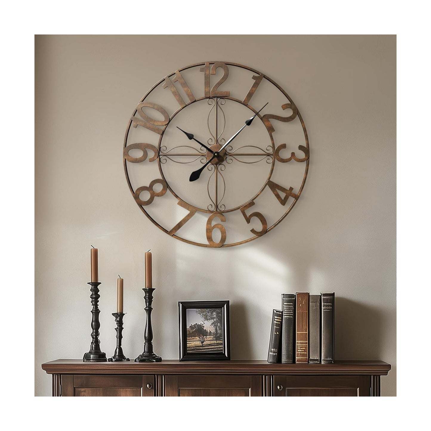 Cuspin 30 Inch Large Wall Clock Bronze Rustic Metal Decorative Clock | Battery operated, Arabic numerals, silent non