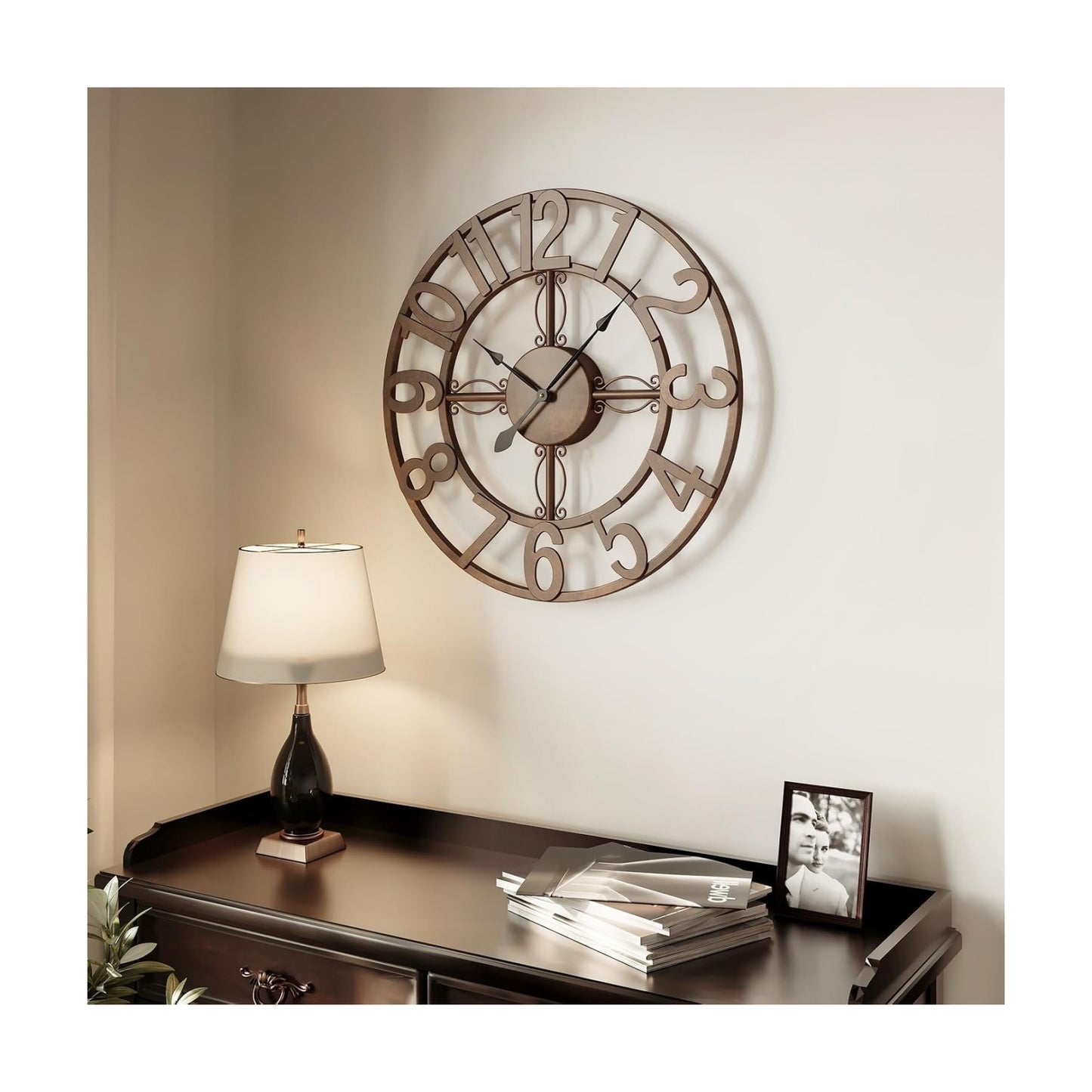 Cuspin Wall Clock for Living Room Decor 16 Inch Bronze Metal Wall Clock | Battery operated, Silent non ticking, Arabic