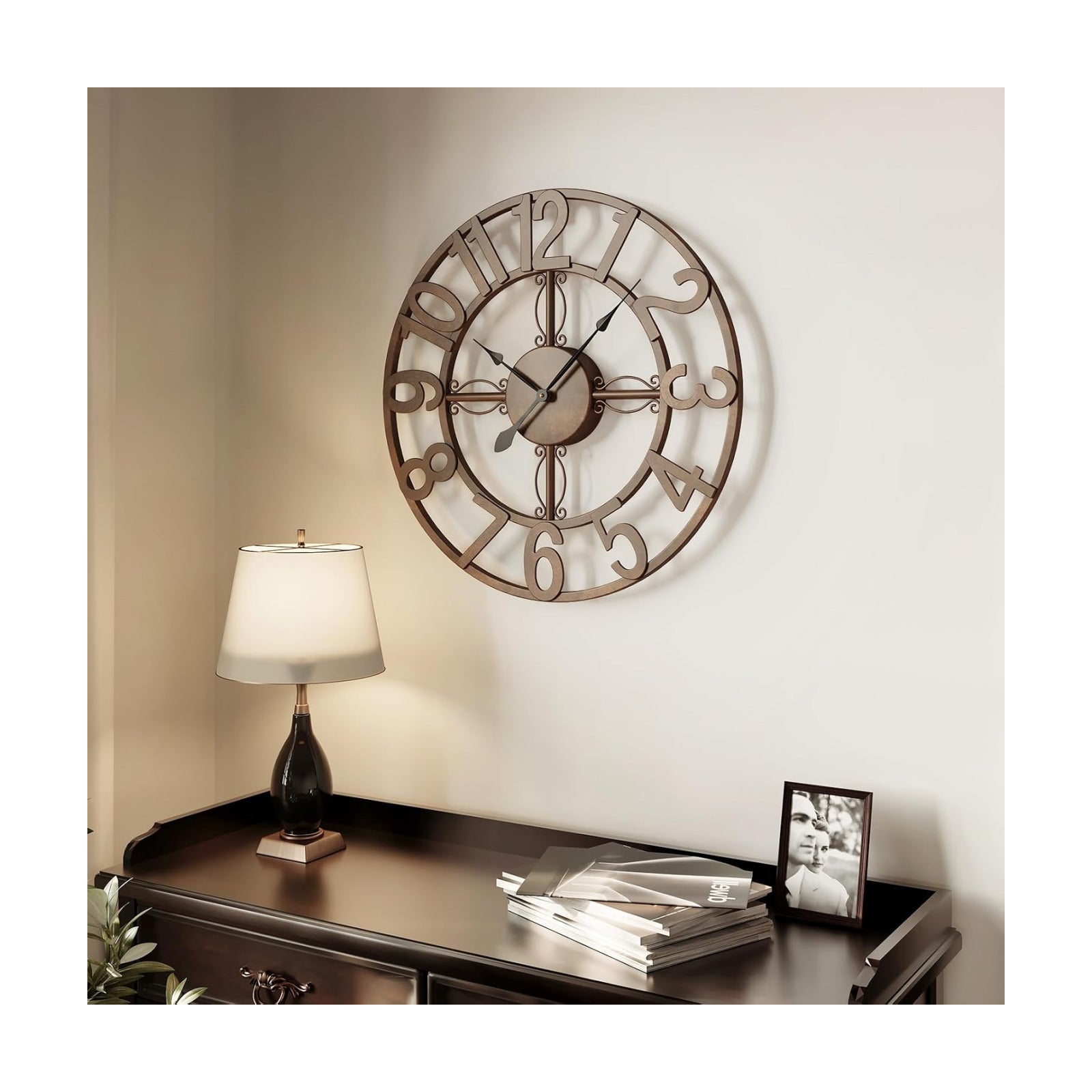 Cuspin Wall Clock for Living Room Decor 16 Inch Bronze Metal Wall Clock | Battery operated, Silent non ticking, Arabic