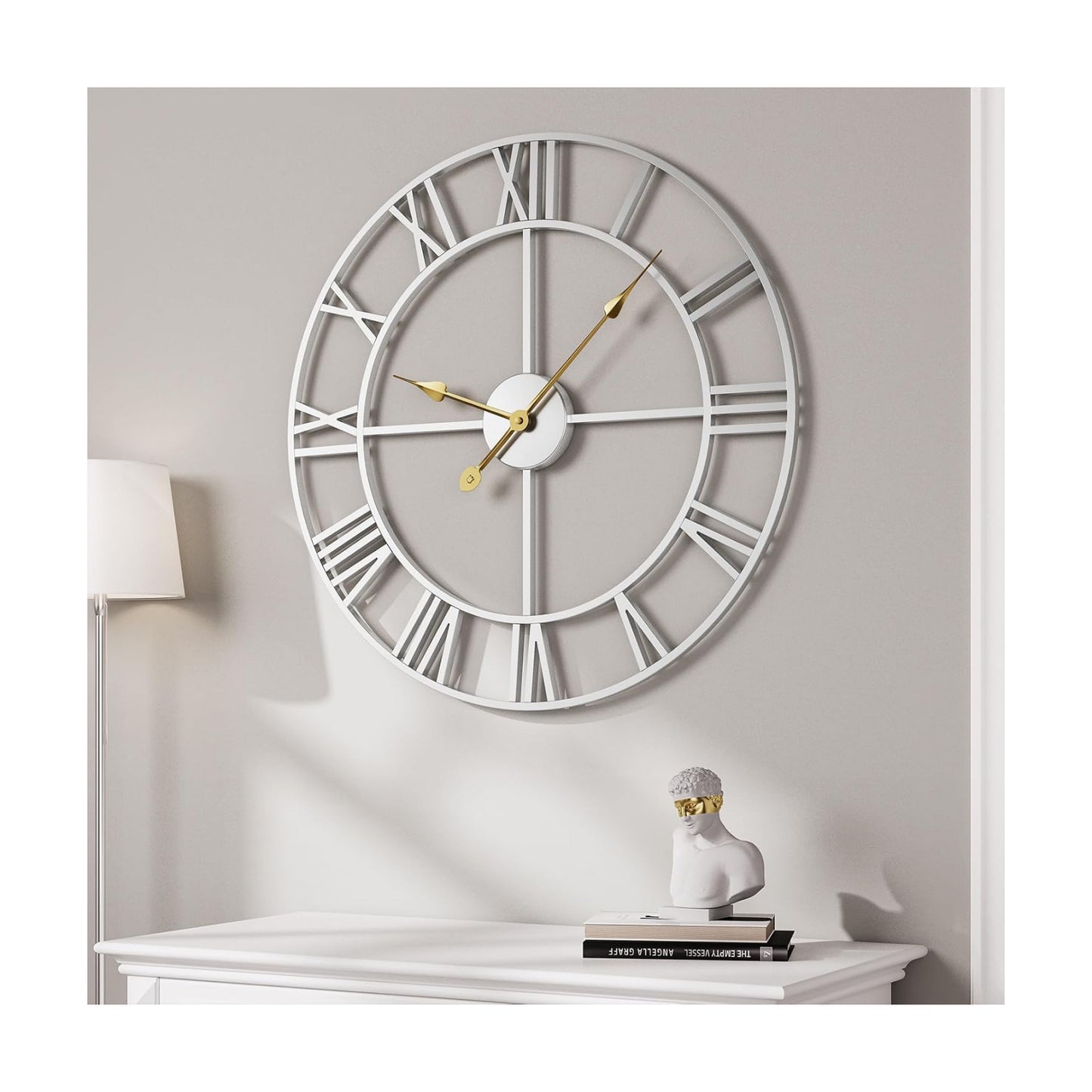 Cuspin 30 Inch Large Wall Clock Silver Decorative Modern Metal Clocks | Battery operated, Silent non ticking, Gold
