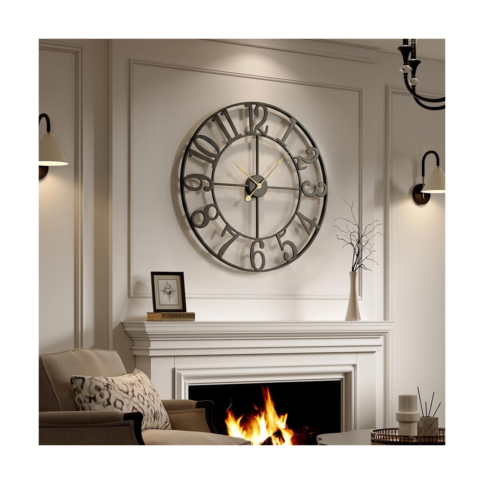 Cuspin Large Wall Clock for Living Room Decor, 30 Inch Wall Clock Battery-Operated Silent Non Ticking, Modern Black