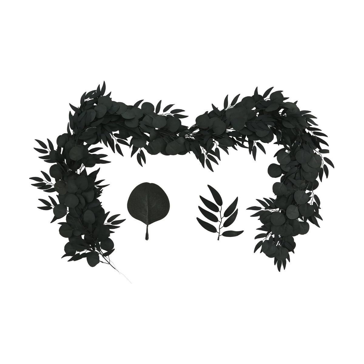 GREENTIME 2Pcs 6.5Ft Black Artificial Eucalyptus Garland with Willow Leaves