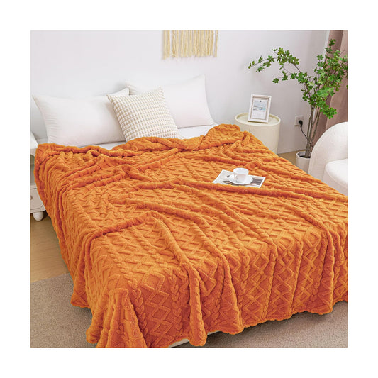 Aganear Fleece Throw Blanket for Bed Couch,Fall Boho Blanket,90"x90" Orange