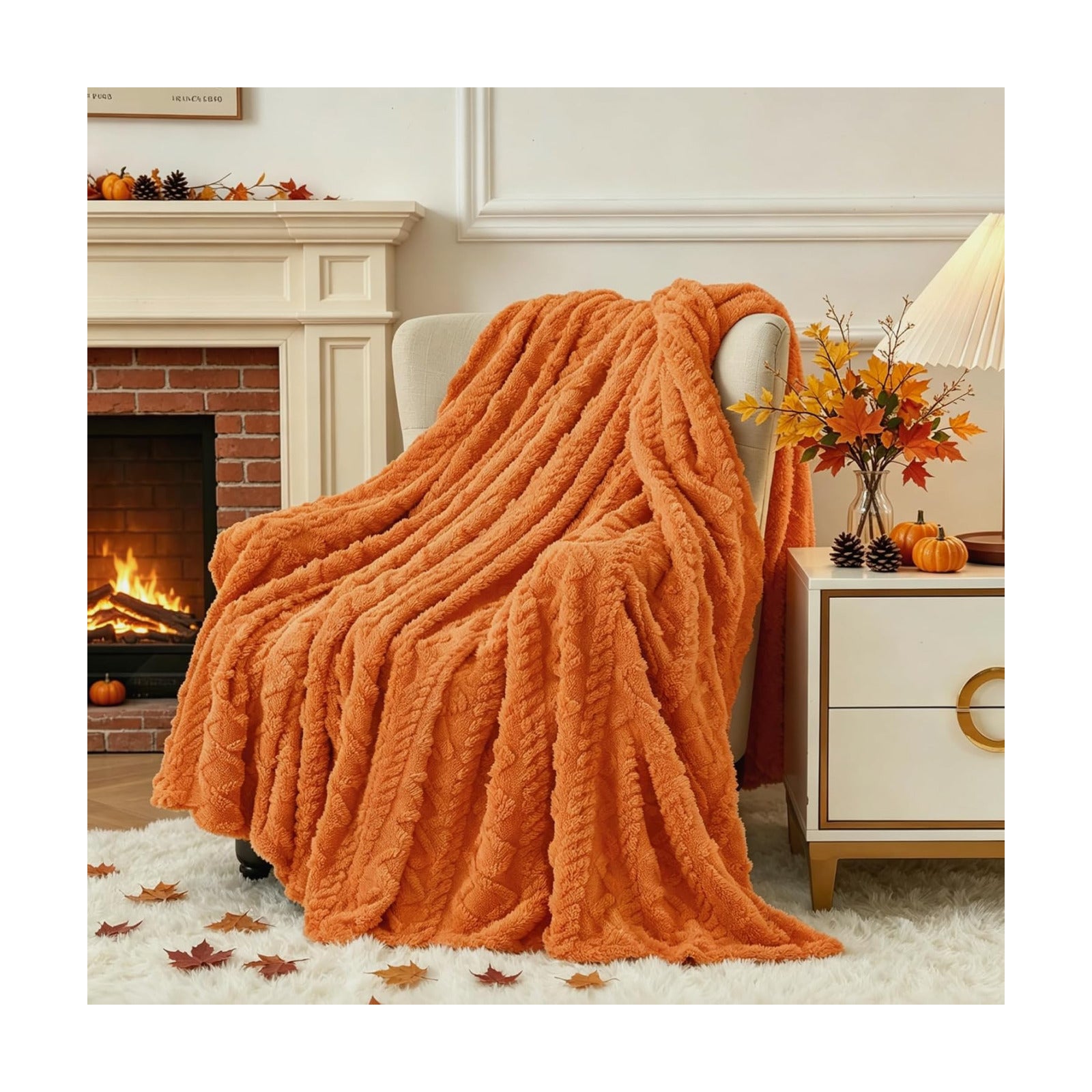 Aganear Fleece Throw Blanket for Couch,Fall Boho Blankets,50"x60" Orange