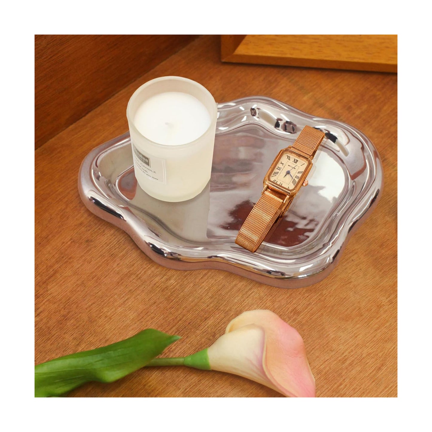 Ceramic Jewelry Tray Trinket Dish / Silver / 7.7 x 5.3 x 0.6