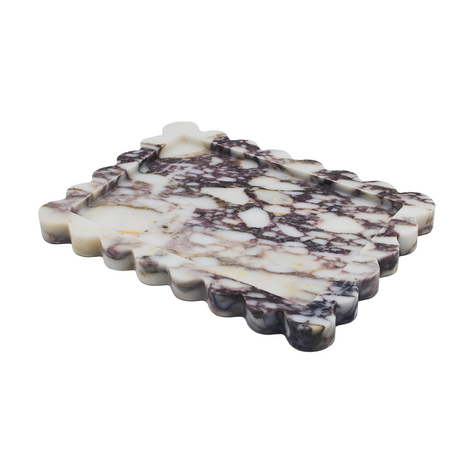 Genuine Scalloped Marble Tray / Calacatta Viola / Natural
