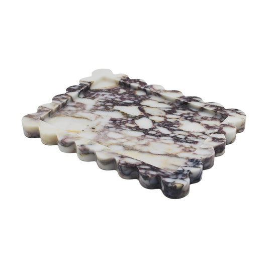Genuine Scalloped Marble Tray / Calacatta Viola / Natural