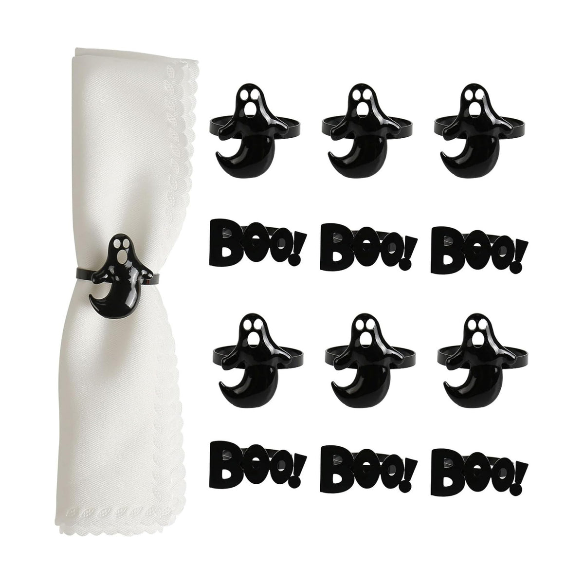 Halloween Napkin Rings Set of 12, Ghost Boo Halloween Black Napkin Holders Metal Buckles for Halloween Party Decorations Home Kitchen Dinner Table Setting