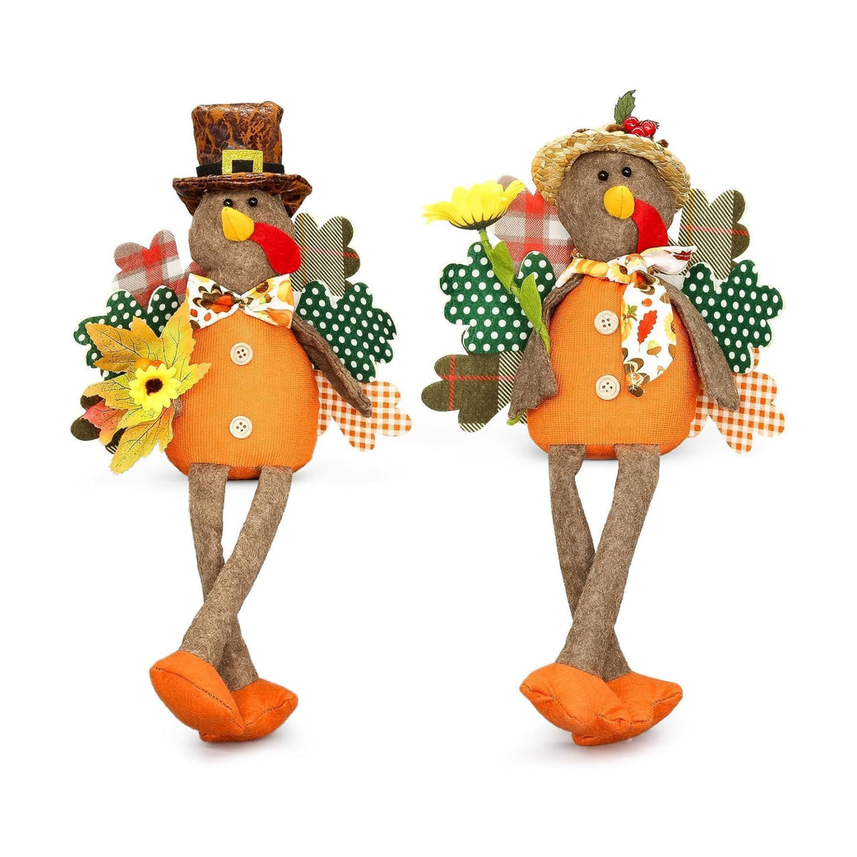 Lovinland 2 Pack Stuffed Animal Turkey Doll Thanksgiving Table Decoration