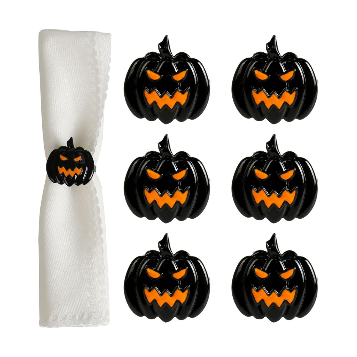 Halloween Napkin Rings Set of 6, Black Ghost Pumpkin Napkin Rings Holders Metal Buckle Serviette for Halloween, Horror Theme Party, Autumn Holiday, Dining Table Decoration