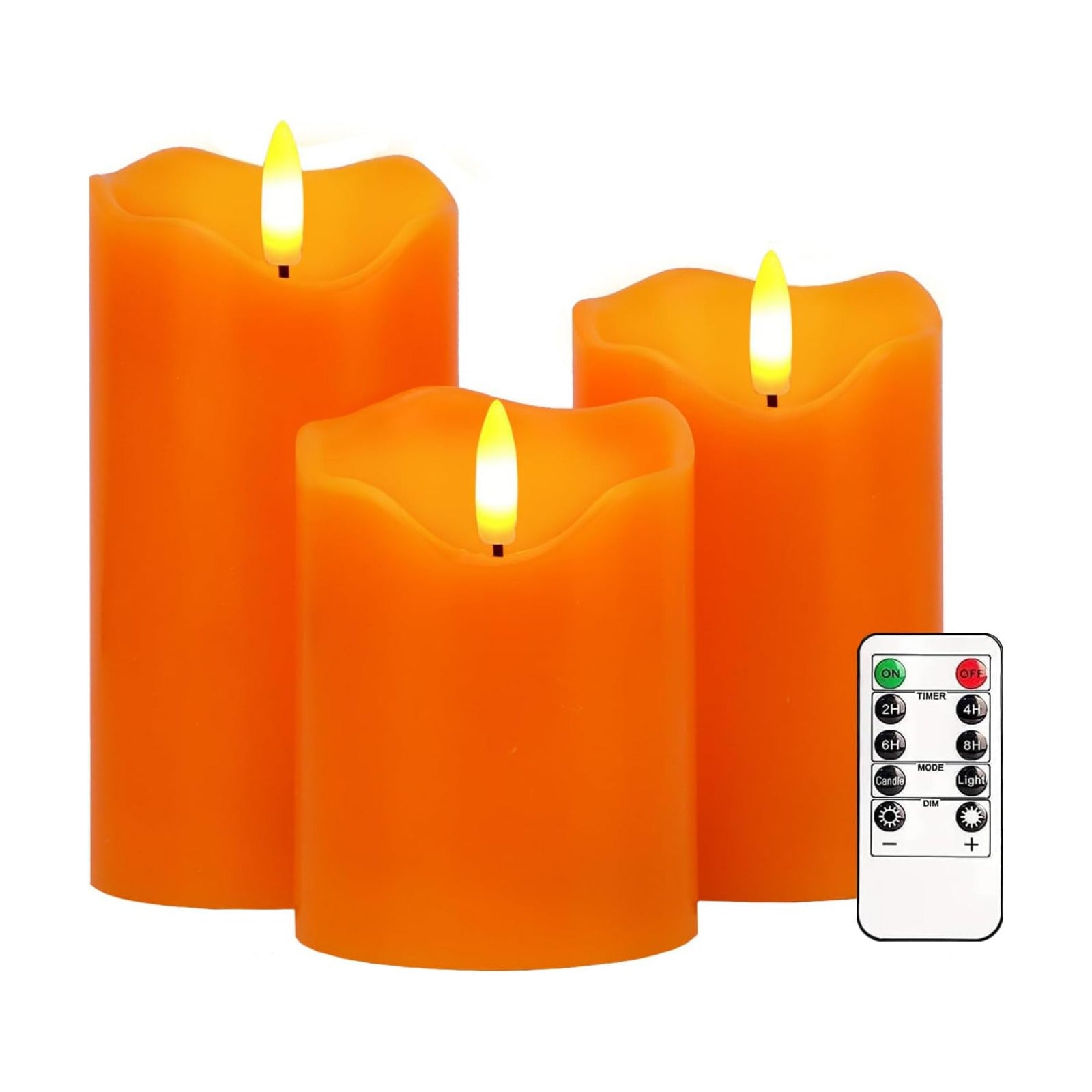 Orange Flameless Candles Set of 3, Fall Pillar Candles with Remote & Timer | Flickering Real Wax LED Candles Battery