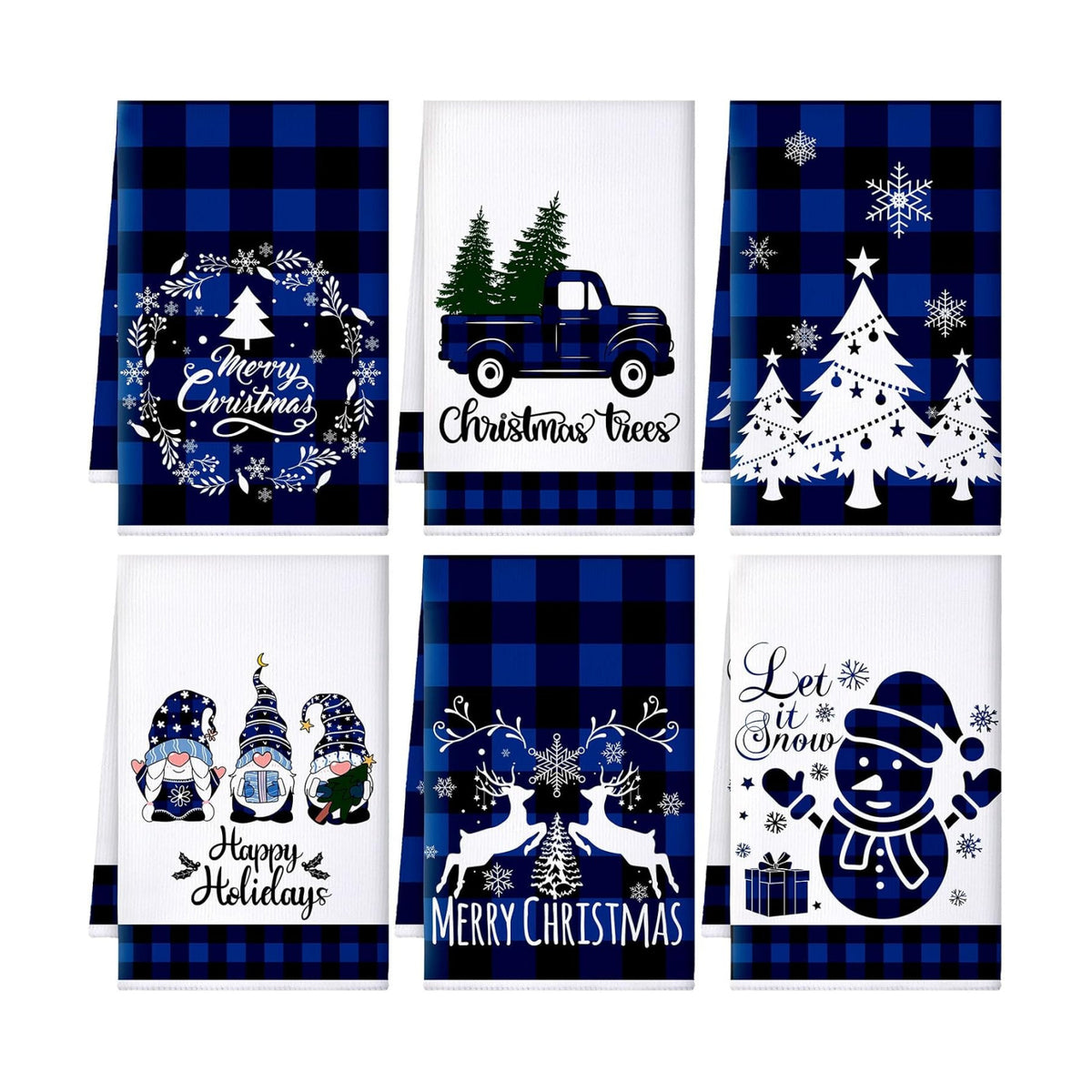 Sratte 6 Pcs Christmas Kitchen Towels Blue Black Buffalo Plaid Dish Towel