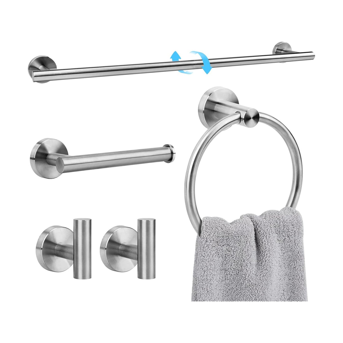 Brushed Nickel Bathroom Hardware Accessories Set 5 Piece, Stainless Steel Bath Towel Bar Set 24 Inch,Toilet Paper