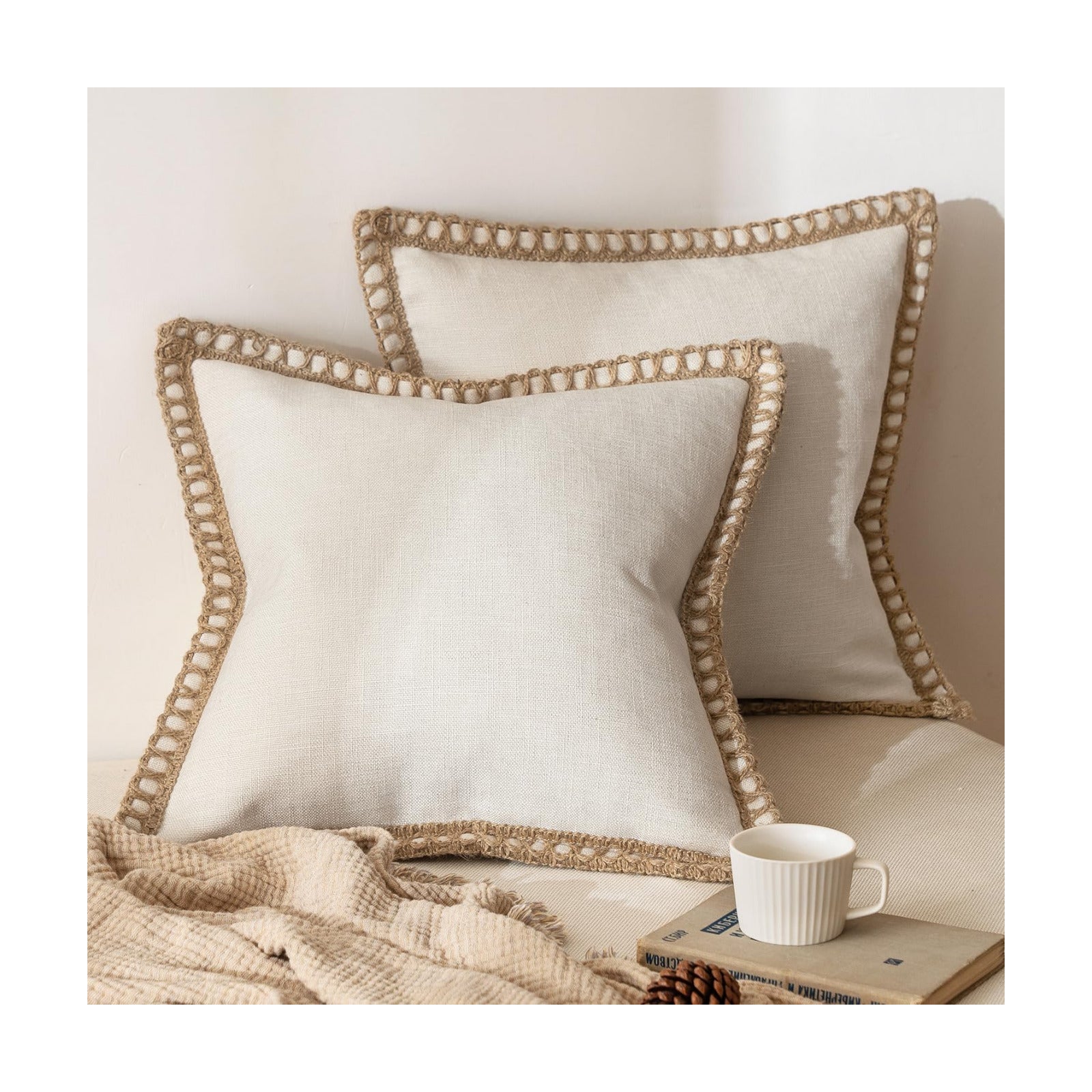 Decorative Throw Pillow Covers Modern Farmhouse Outdoor Pillow / 18 x 18 / Natural White / Set of 2