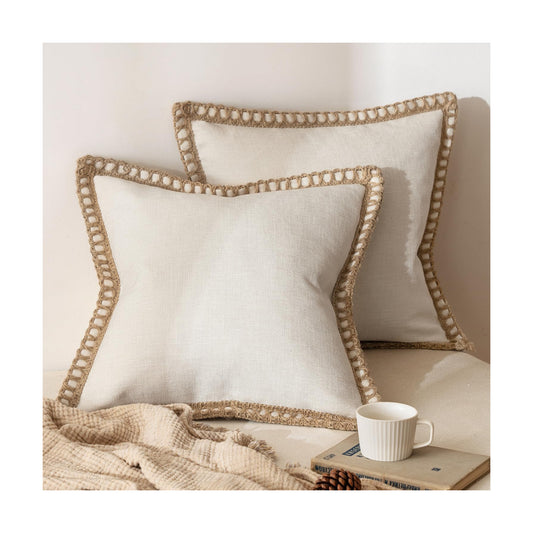 Decorative Throw Pillow Covers Modern Farmhouse Outdoor Pillow / 18 x 18 / Natural White / Set of 2