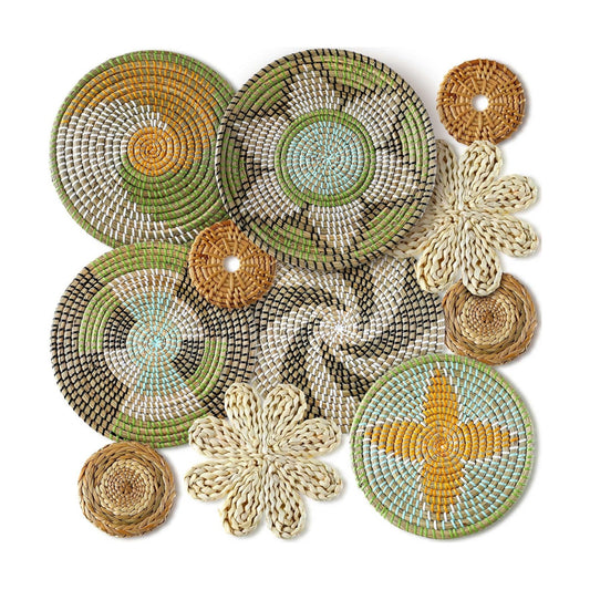Boho Wall Basket Decor Bulrush Woven Wall Hanging Art Round Farmhouse Rustic / Stylish / Set of 11