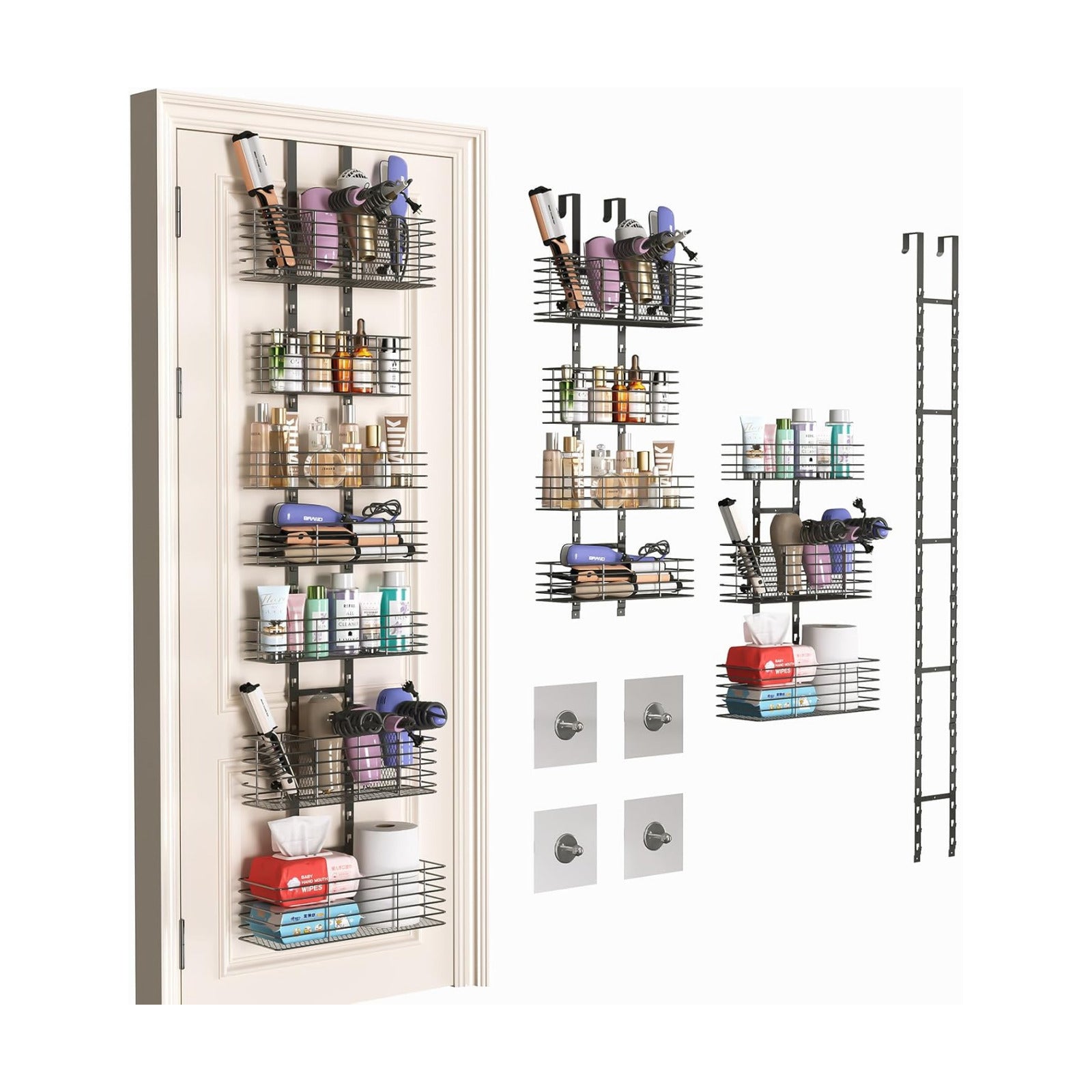 Yuyetuyo 7-Tier Over The Door Organizer, Shower Caddy Hanging &Wall Mounted Hair Tool Organizer/Hair Dryer Holder