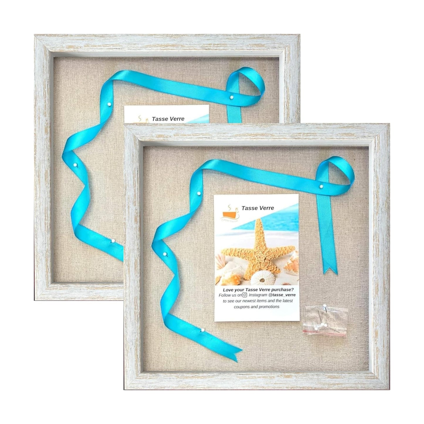 10x10 Rustic Display Shadow Box (2-Pack) Frame w/Linen Background and 16 Stick Pins - Ready to Hang Shadowbox Picture