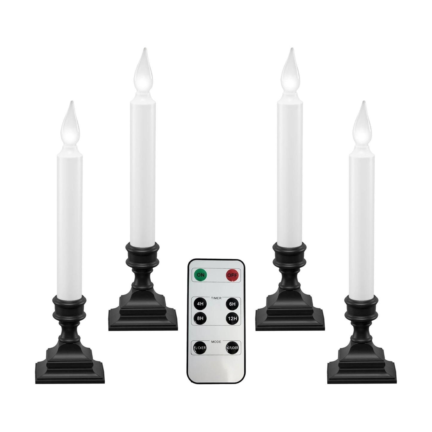 Bright White LED Battery Operated Window Candles Remote Control | Adjustable Timer, Flicker or Steady Light, Weighted