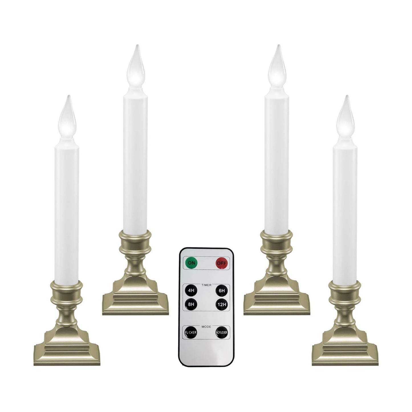 Bright White LED Battery Operated Window Candles Remote Control | Adjustable Timer, Flicker or Steady Light, Weighted