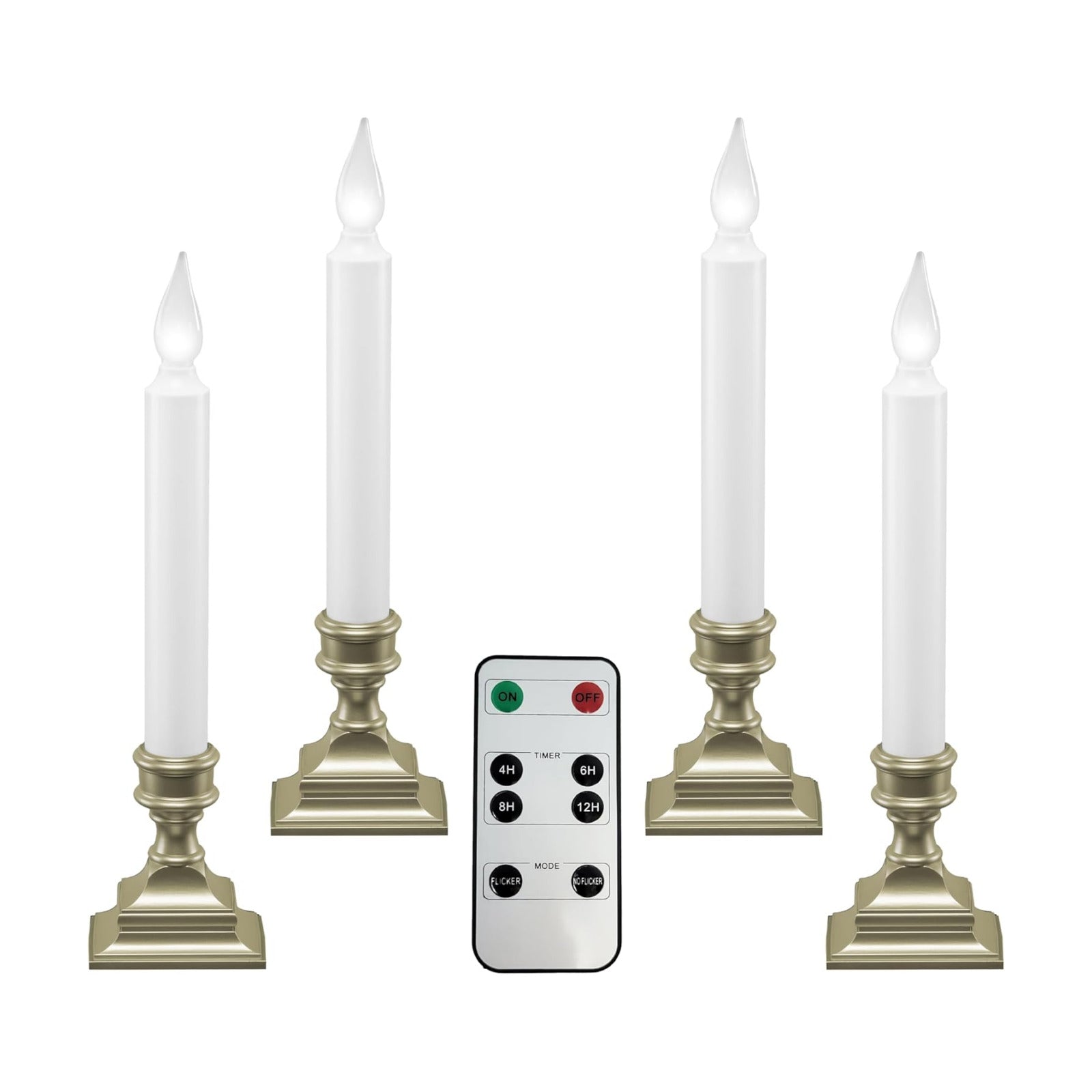 Bright White LED Battery Operated Window Candles Remote Control | Adjustable Timer, Flicker or Steady Light, Weighted