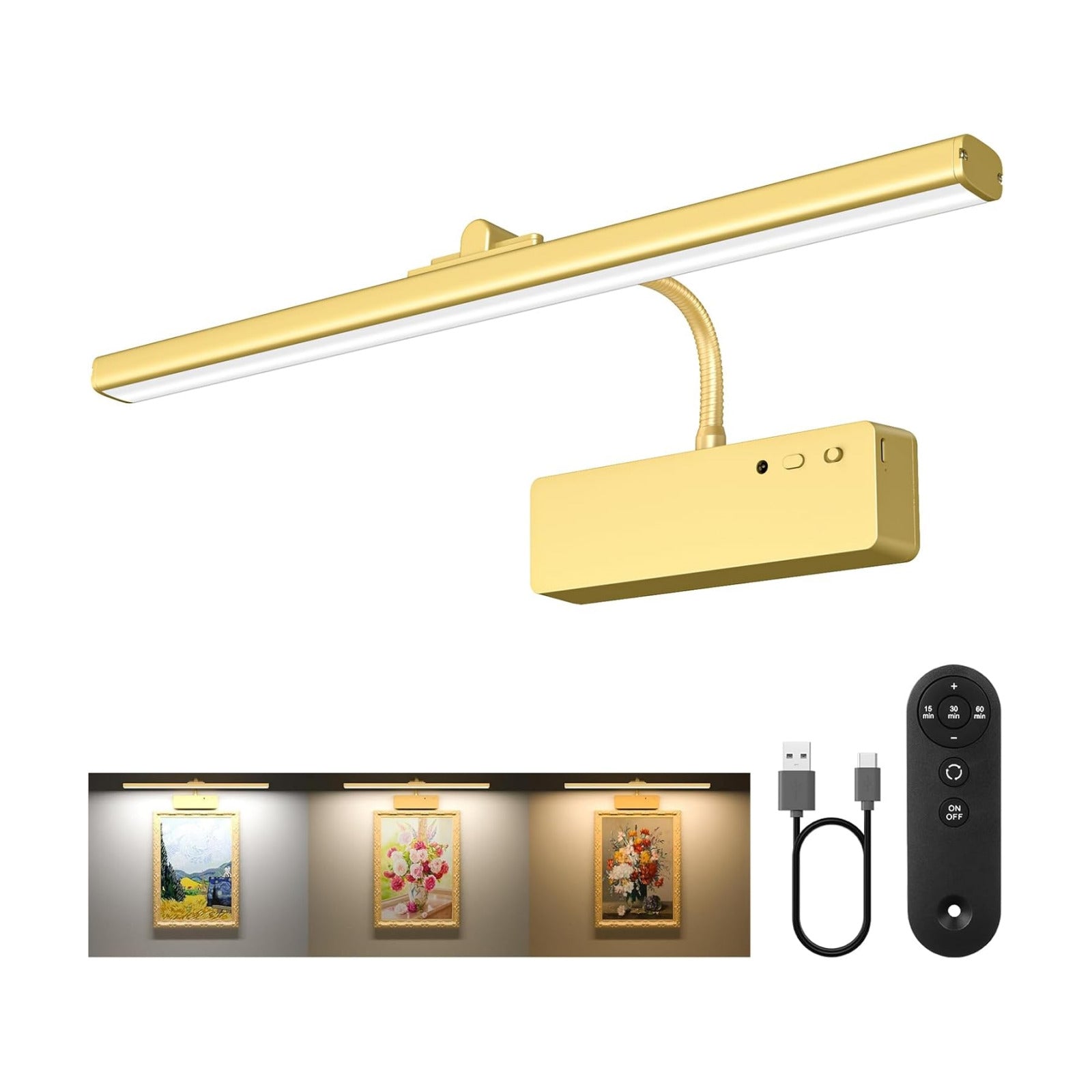 Picture Light, 15.35inch Wireless Picture Lights for Wall Rechargeable, 5400mAh Battery Wall Light with Remote, 3 Color
