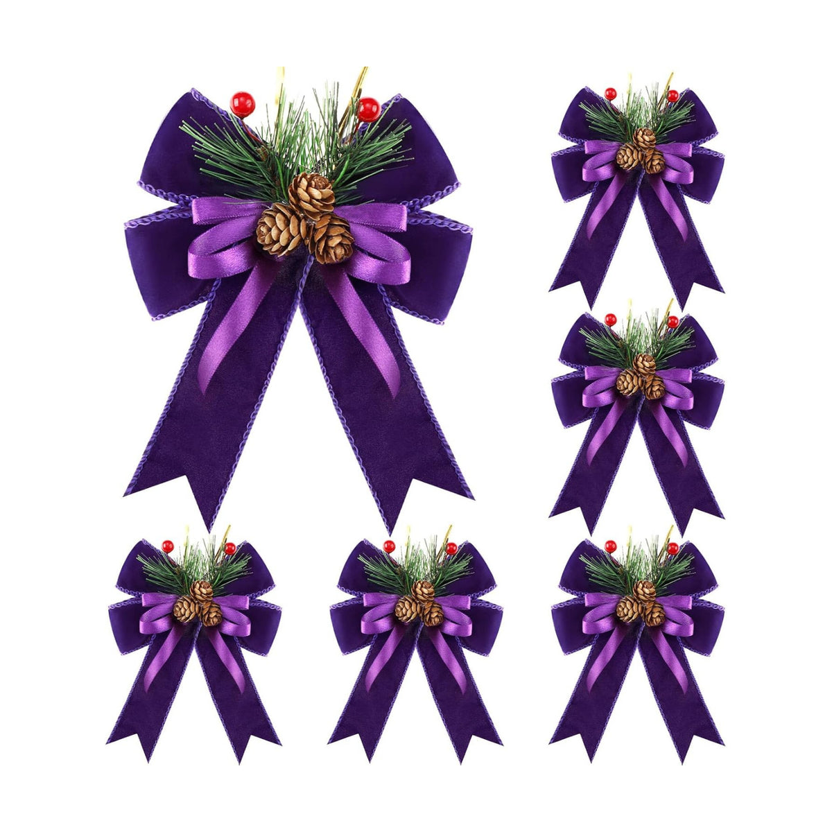 Syhood 6 Pcs Christmas Bows Xmas Velvet Bows Tree Decor, Purple