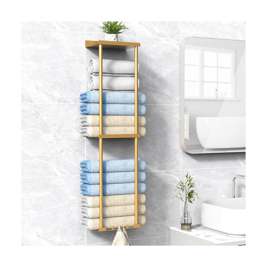 Liuoud Towel Rack for Bathroom, Wall Mounted Vertical Rolled Towel Storage Organizer Holder with Shelf, Holds Up 6
