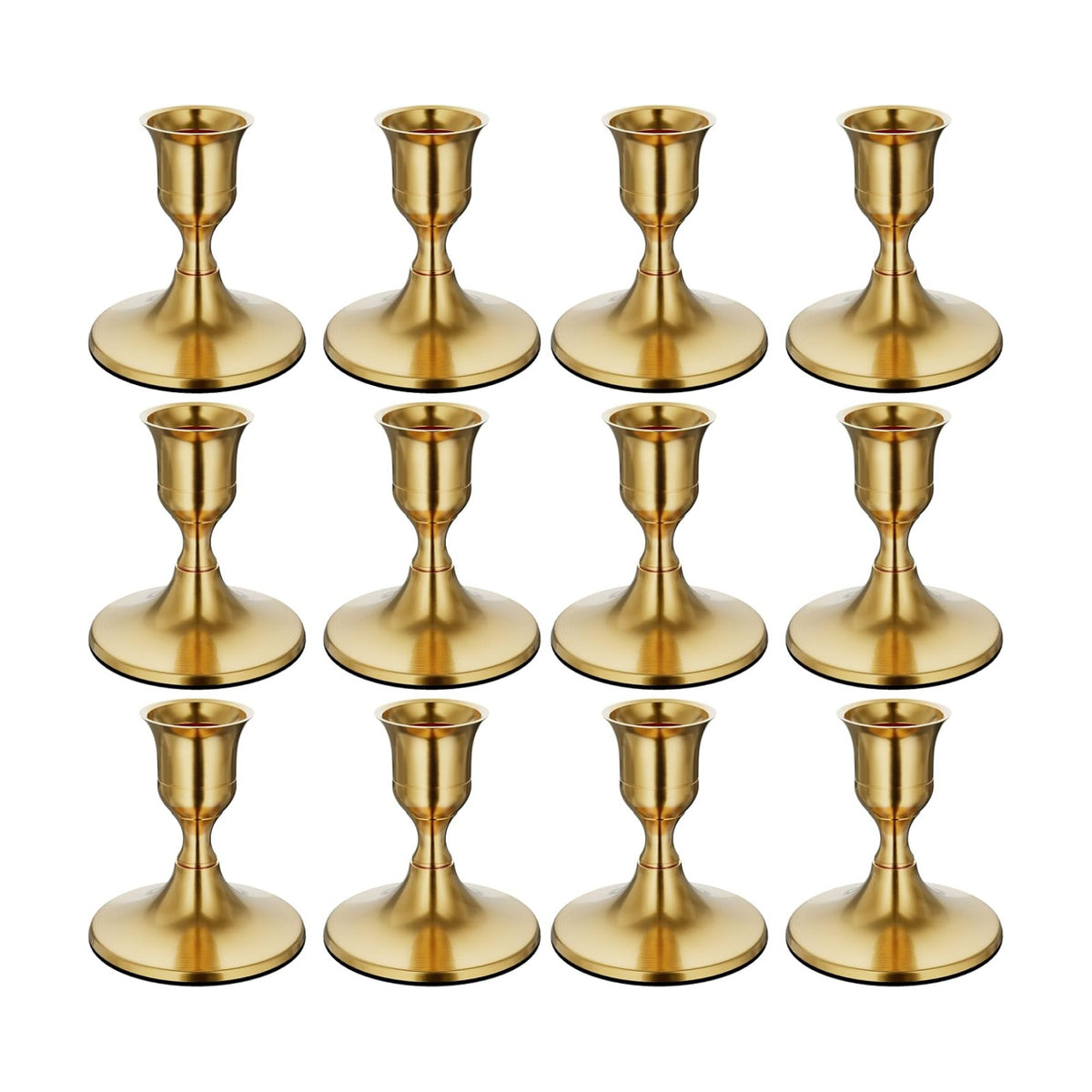 zeochyni 12 Pcs Brass Gold Taper Candle Holders Bulk for Wedding, Party