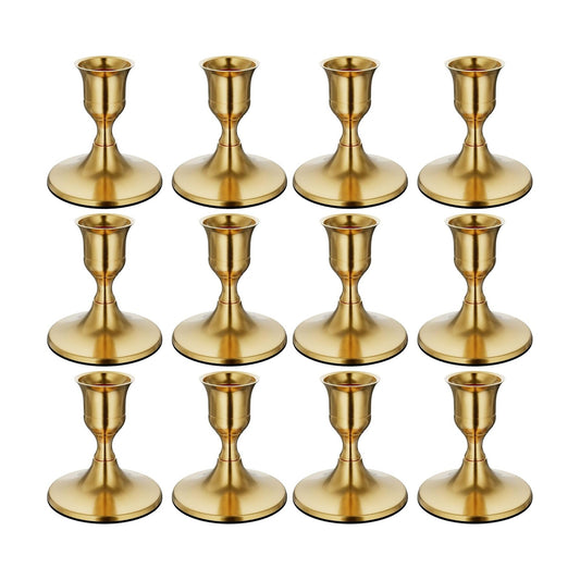 zeochyni 12 Pcs Brass Gold Taper Candle Holders Bulk for Wedding, Party