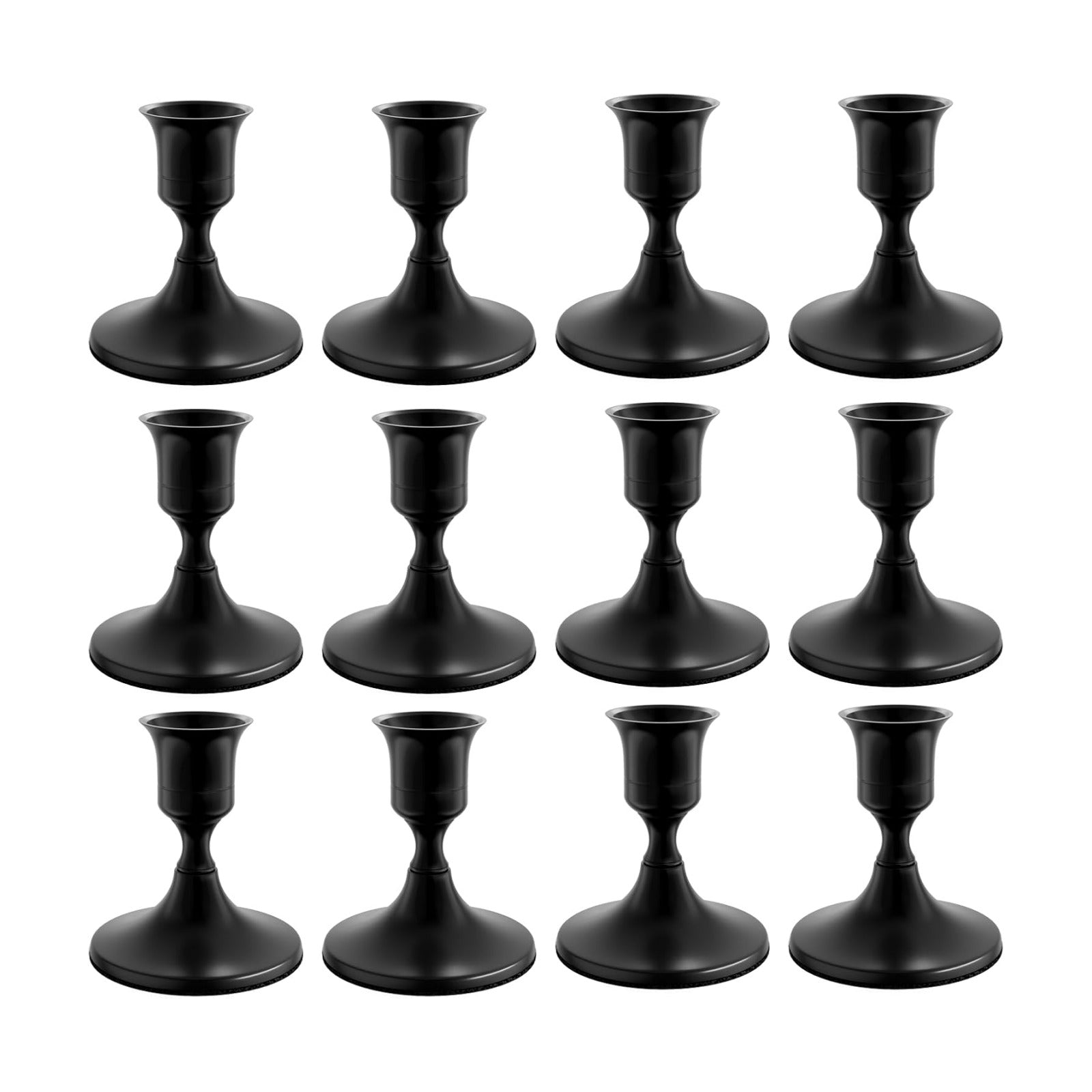 zeochyni 12 Pcs Black Taper Candle Holders Bulk for Wedding, Party Decor | Metal Candlestick Holders Set for Table
