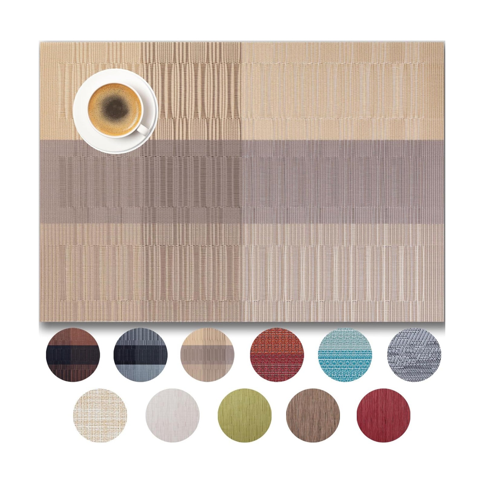 Placemats Set of 12 - Easy Clean Woven Vinyl Placemats for Dining Table, Indoor/Outdoor Place Mats, Washable PVC Table