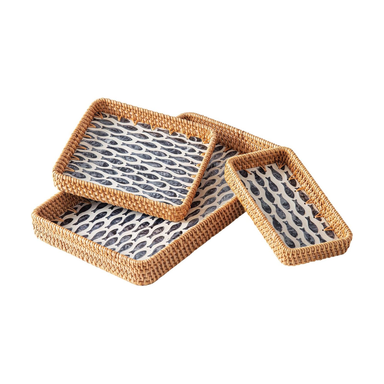 Coastal Wicker Serving Tray / Fish / Natural / Set of 3
