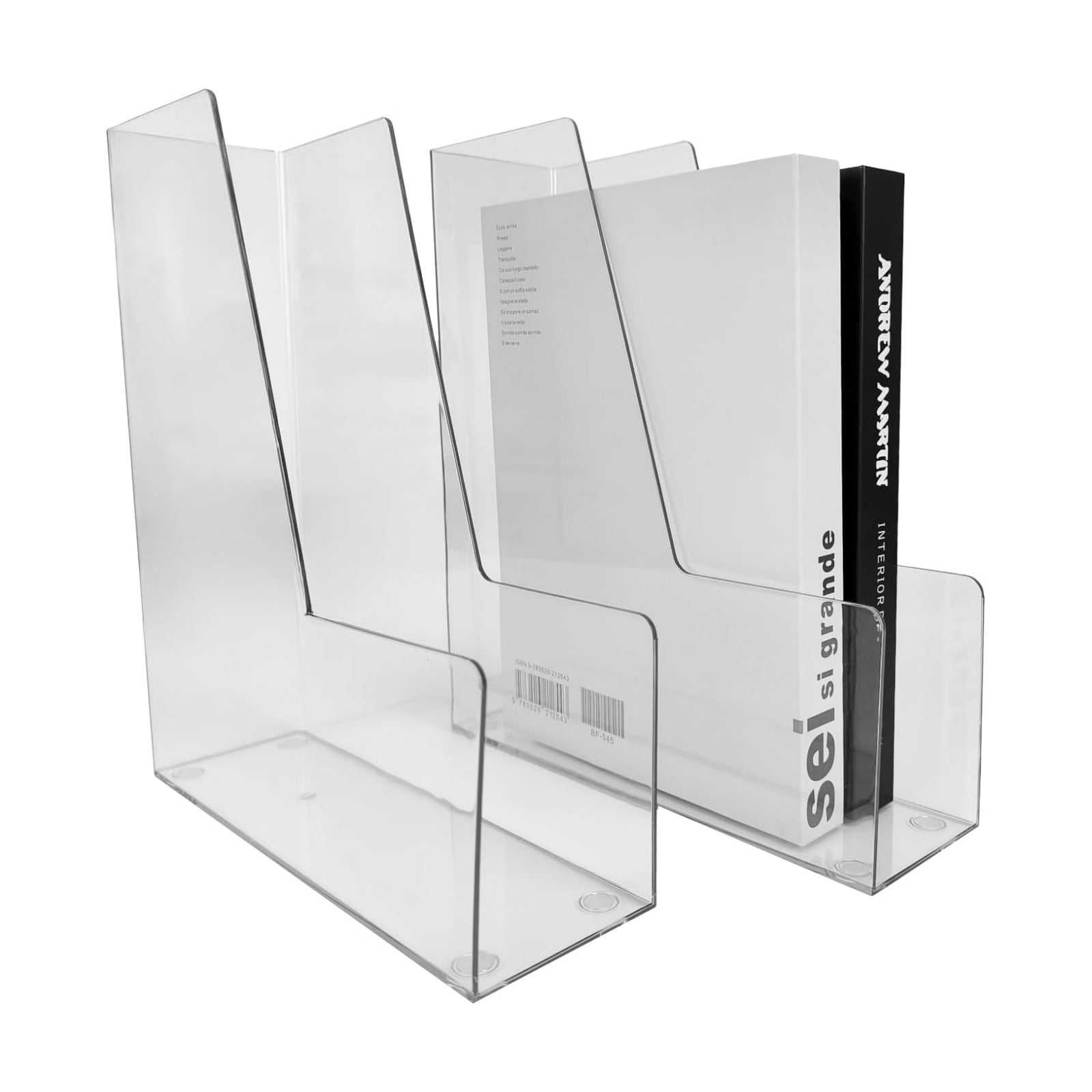 Clear Vertical File Holder, 2 pack, for Home Office | Clear plastic Magazine Organizer, 2-pack. Multi-purpose document
