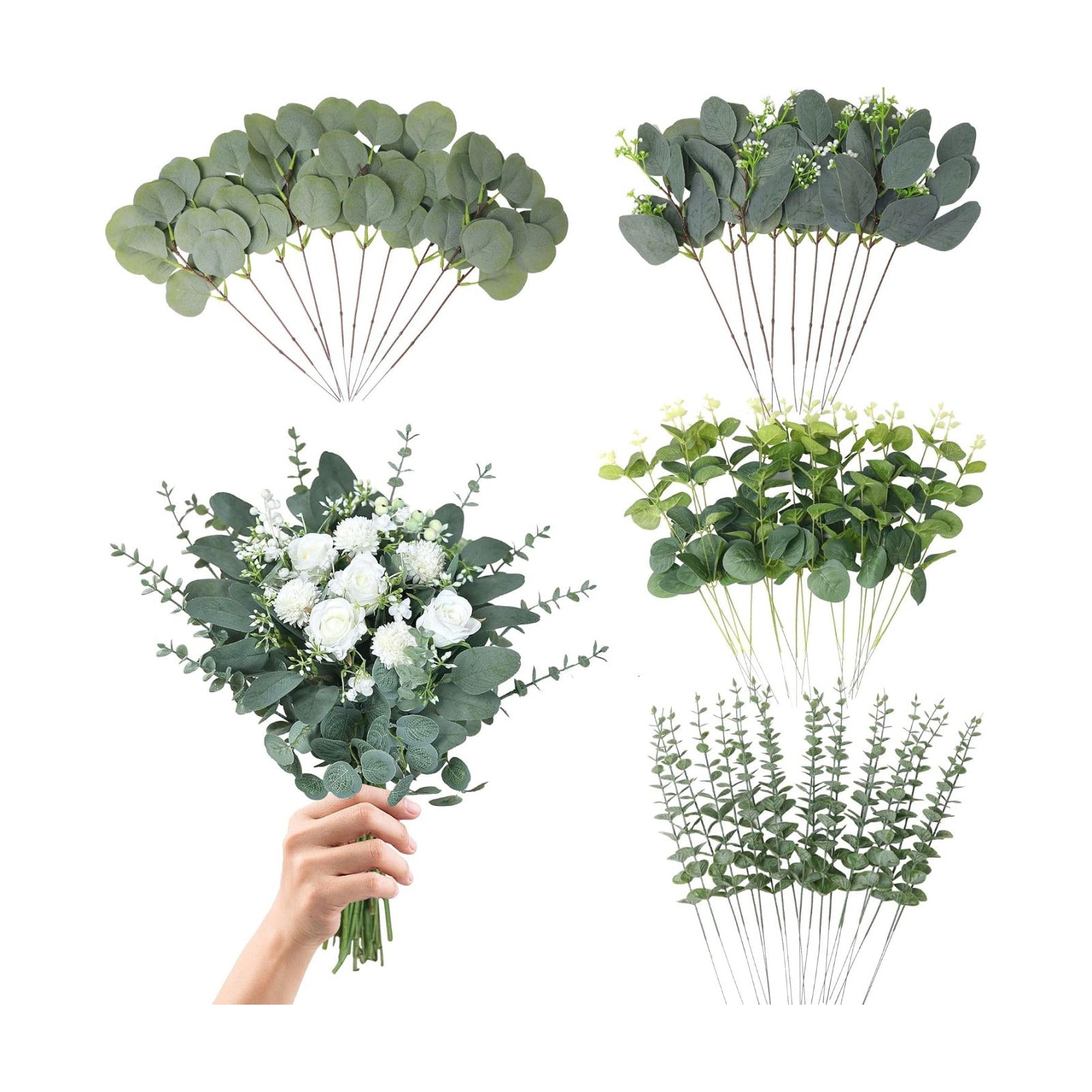 4 Kinds Mixed Artificial Greenery Stems / Green / Set of 60