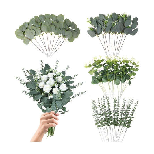 4 Kinds Mixed Artificial Greenery Stems / Green / Set of 60