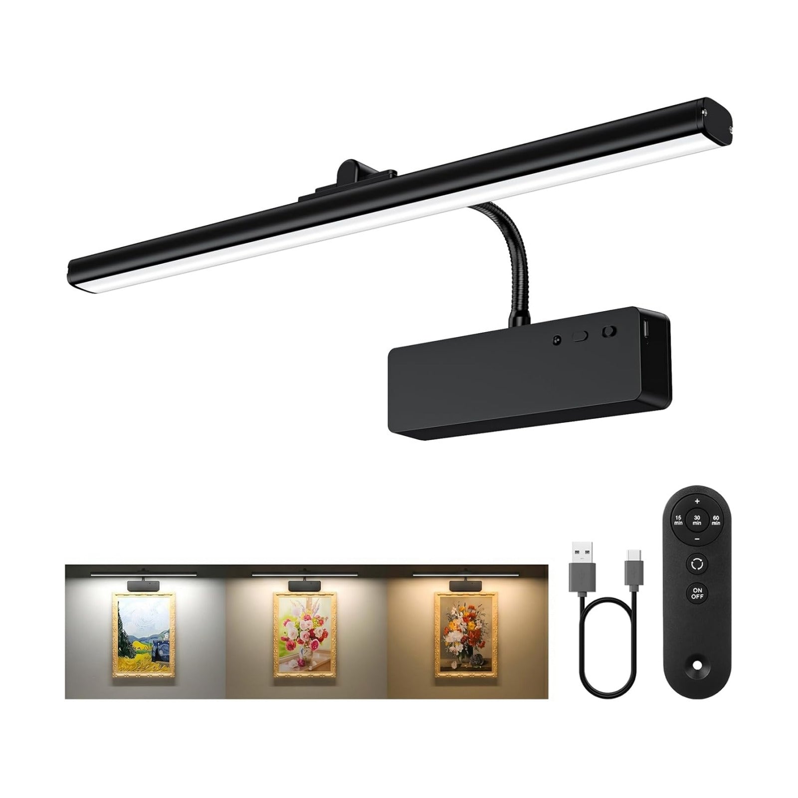Picture Light, 15.35inch Wireless Picture Lights for Wall Rechargeable, 5400mAh Battery Wall Light with Remote, 3 Color
